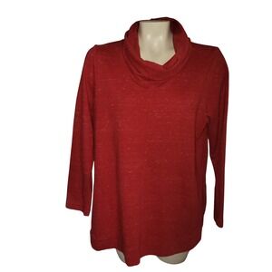 J Jill Red Heathered Cowl Neck Petite Long Sleeve Top M momcore contemporary